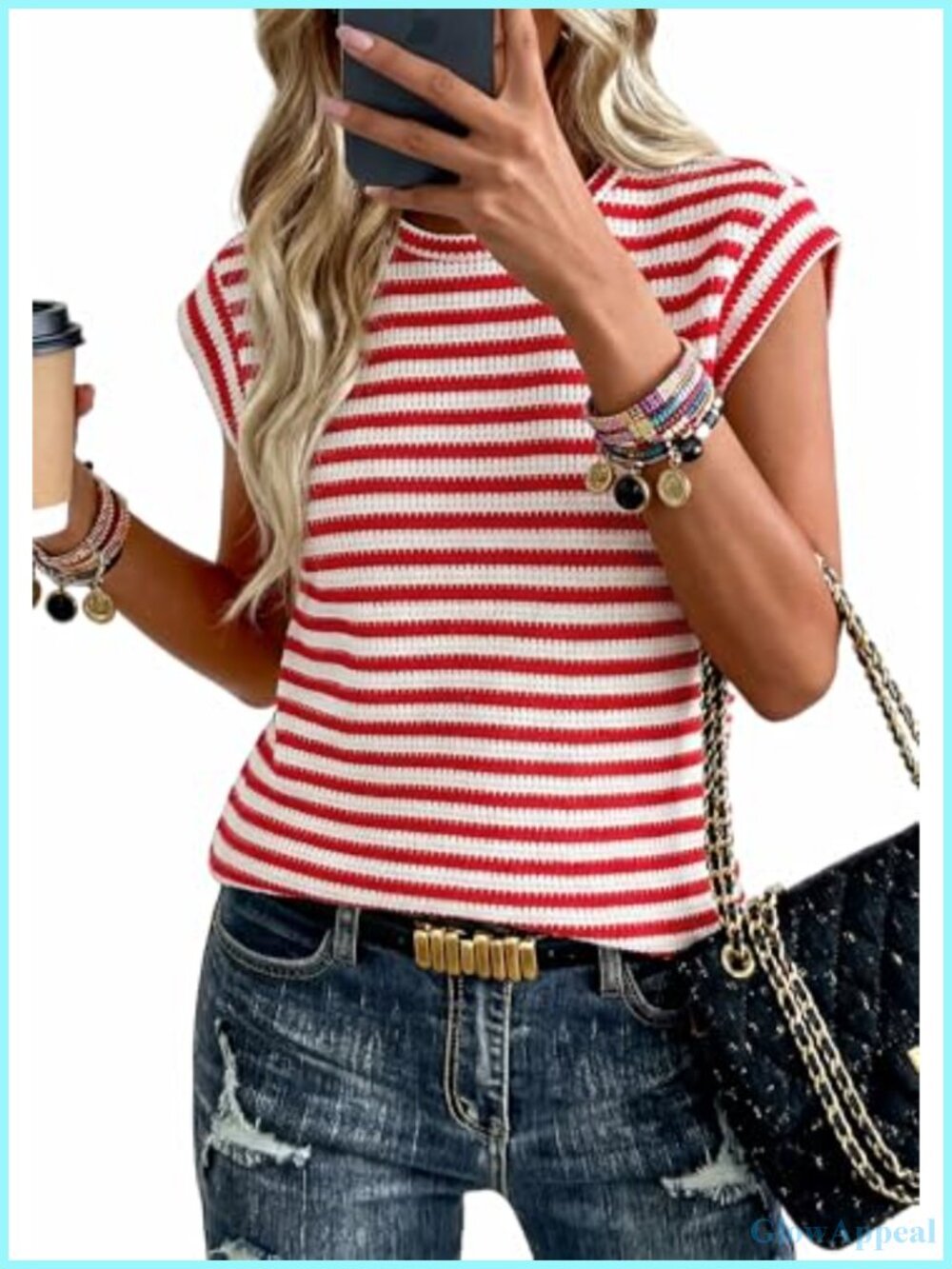 Striped Knit Vest Top Crew Neck Cap Sleeve Summer Casual Women's